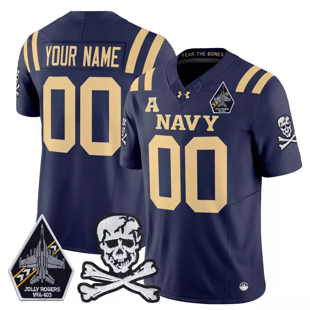 Navy Midshipmen Custom Stitched Jersey Navy Men 2024 Name Patch 00