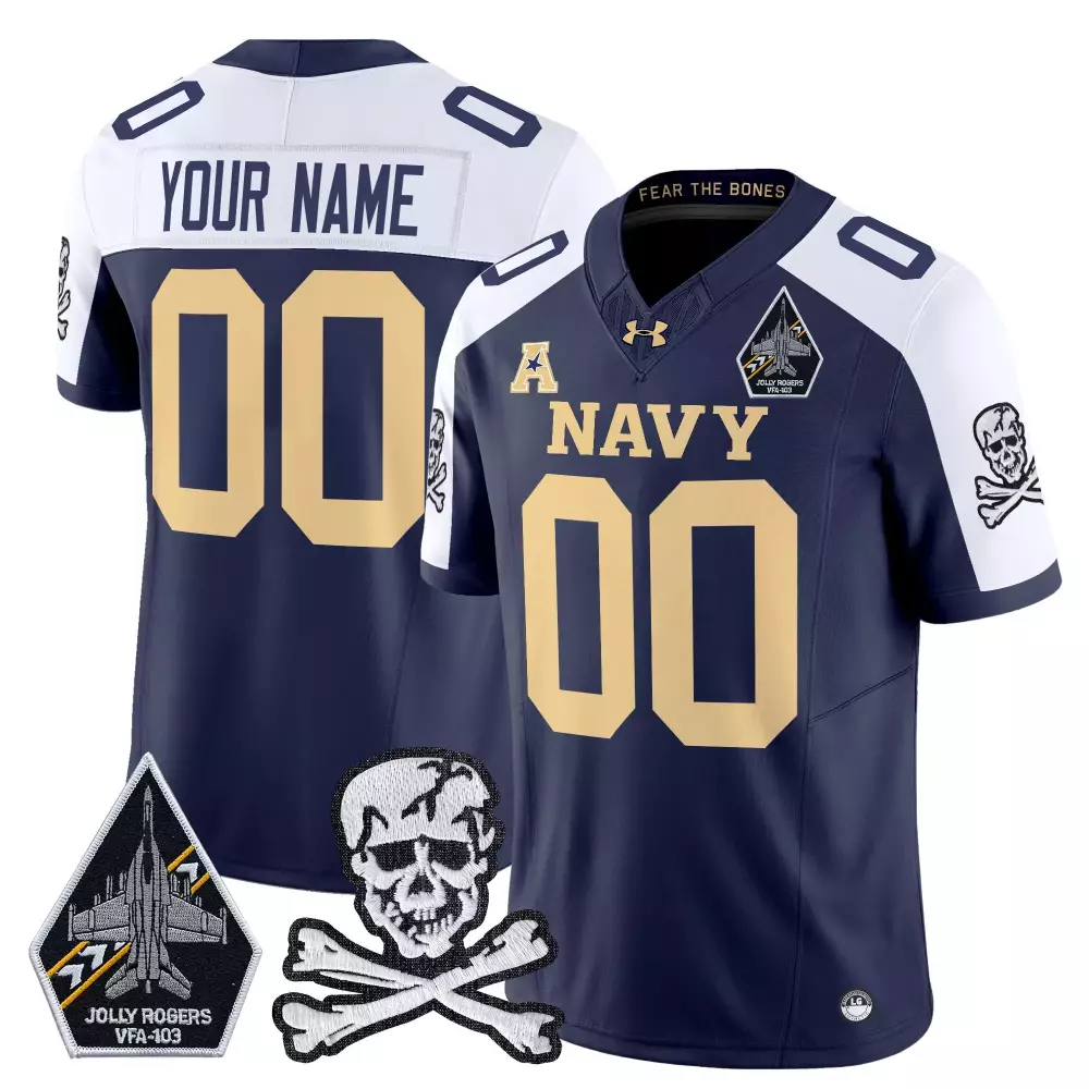 Navy Midshipmen Custom Stitched Jersey Navy Men 2024 Name Patch 00