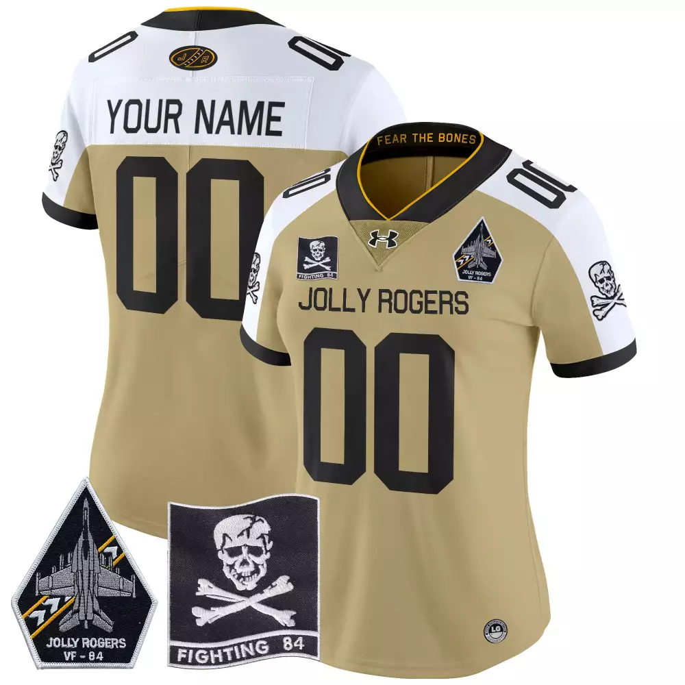 Navy Midshipmen Gold Women'S Custom Stitched Jersey With Name Patch 2024 Jolly Rogers