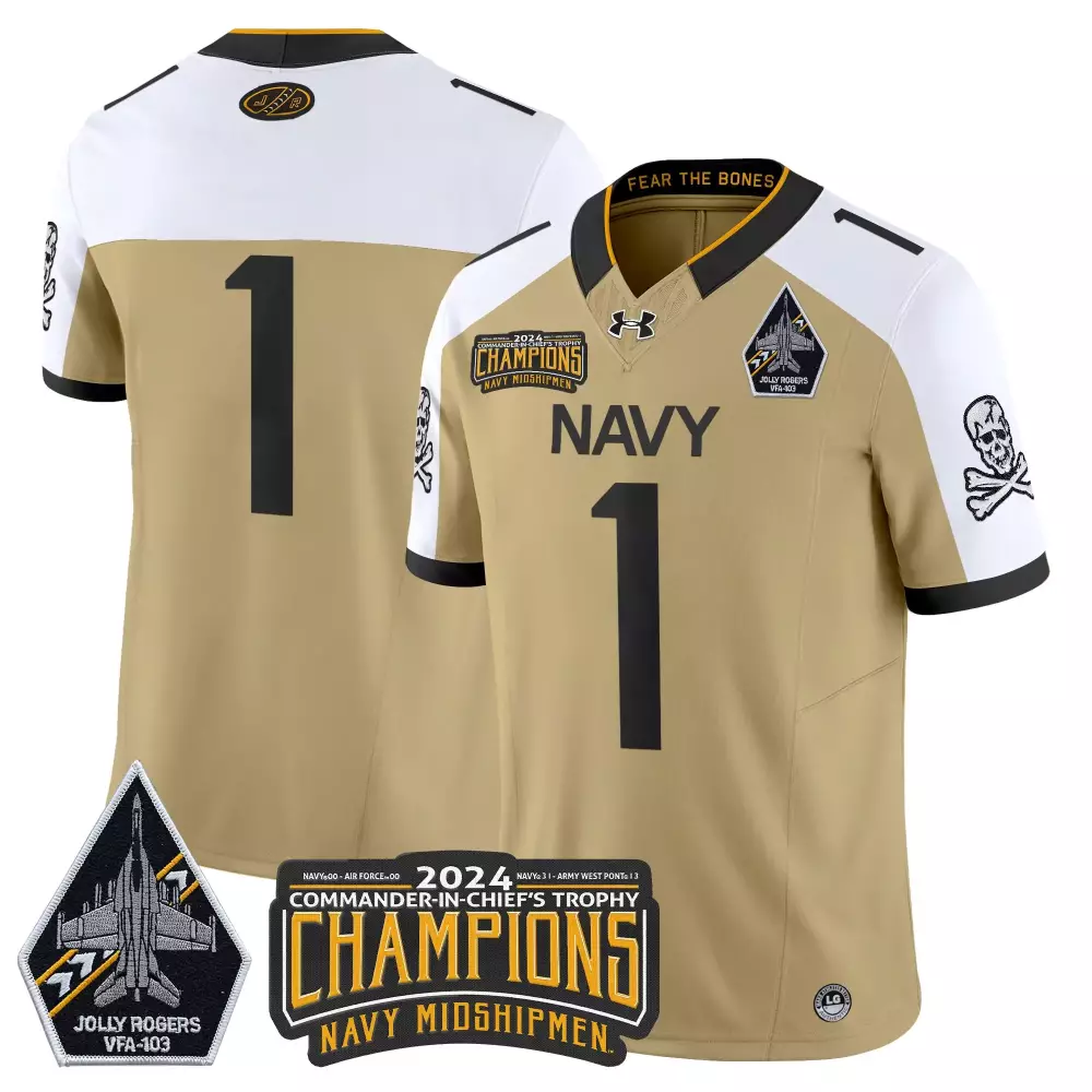 Navy Midshipmen Gold Women'S Custom Stitched Jersey With Name Patch 2024 Jolly Rogers