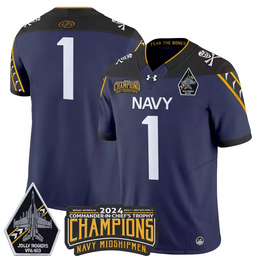 Navy Midshipmen Gold Women'S Custom Stitched Jersey With Name Patch 2024 Jolly Rogers