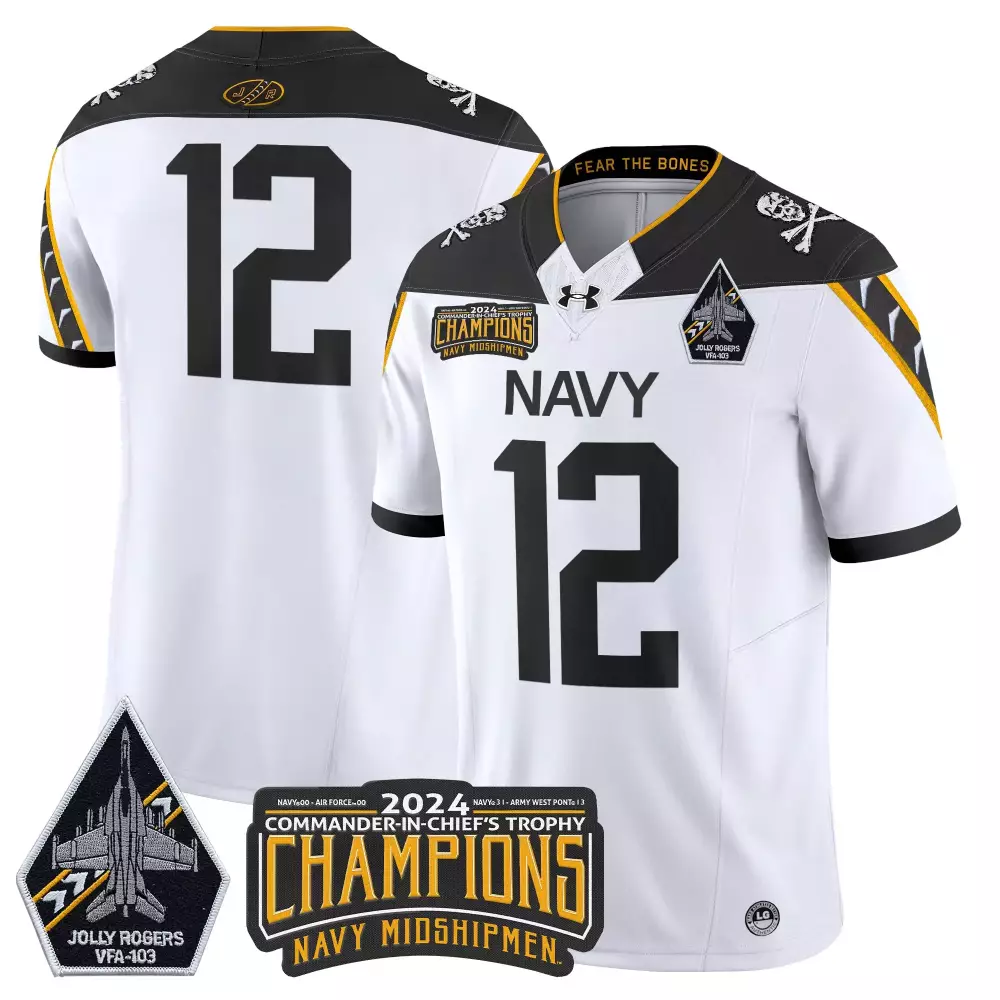 Navy Midshipmen Gold Women'S Custom Stitched Jersey With Name Patch 2024 Jolly Rogers