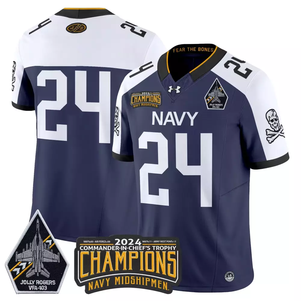 Navy Midshipmen Men'S Stitched Jersey 24 Name Patch 2024 Champions Navy