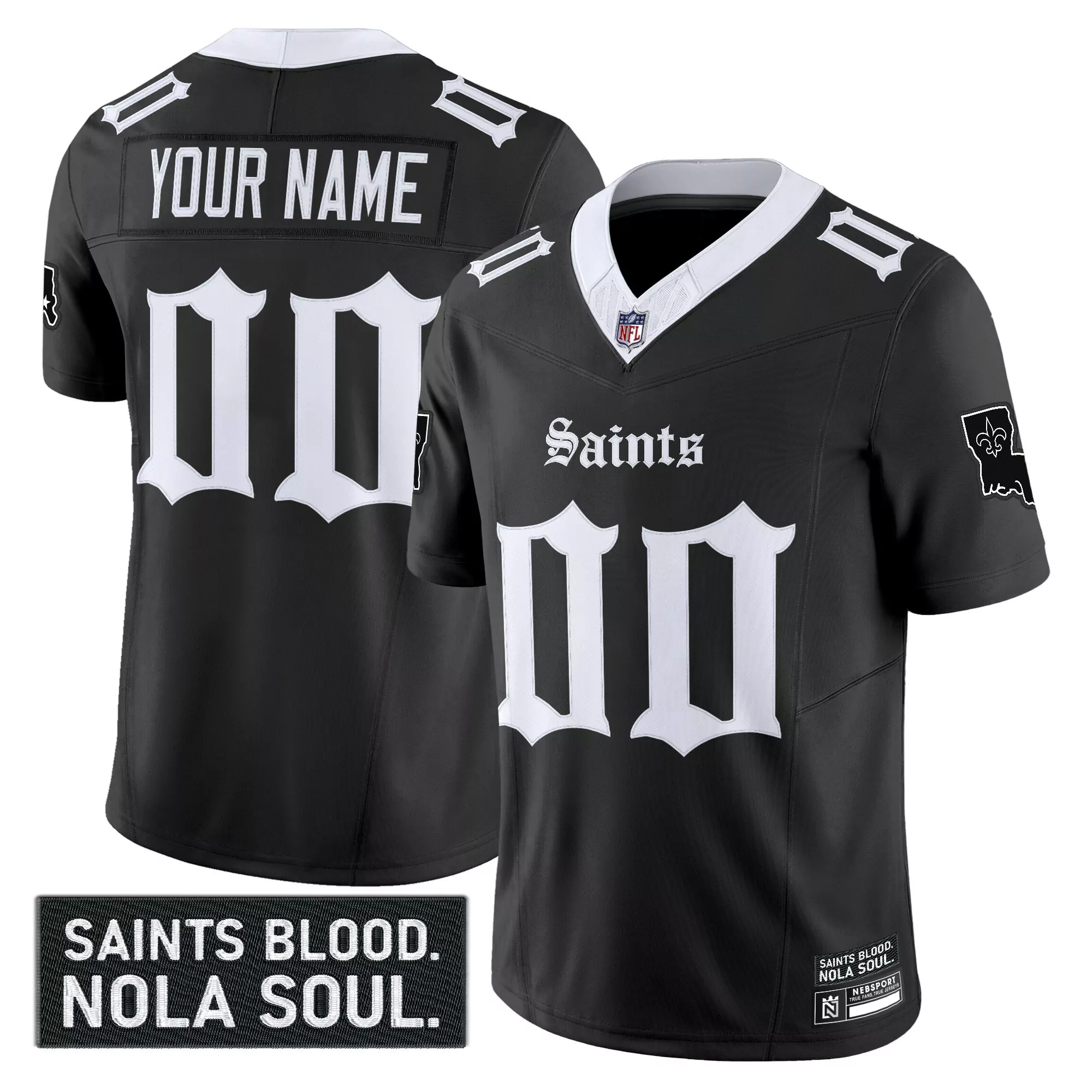 New Orleans Saints Black Stitched Men'S Jersey With Name Patch 2023
