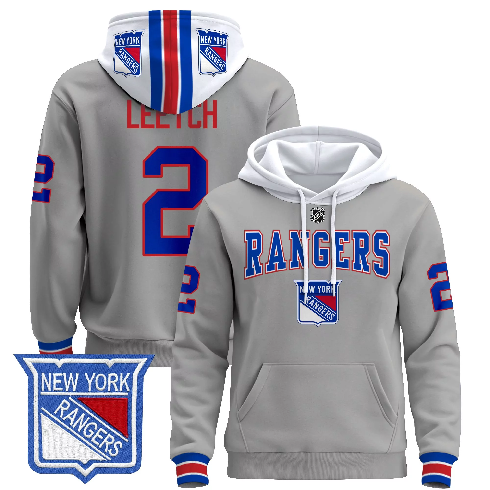 New York Rangers Leetch 2 Men'S Navy All Stitched Hoodie With Name Patch 2024
