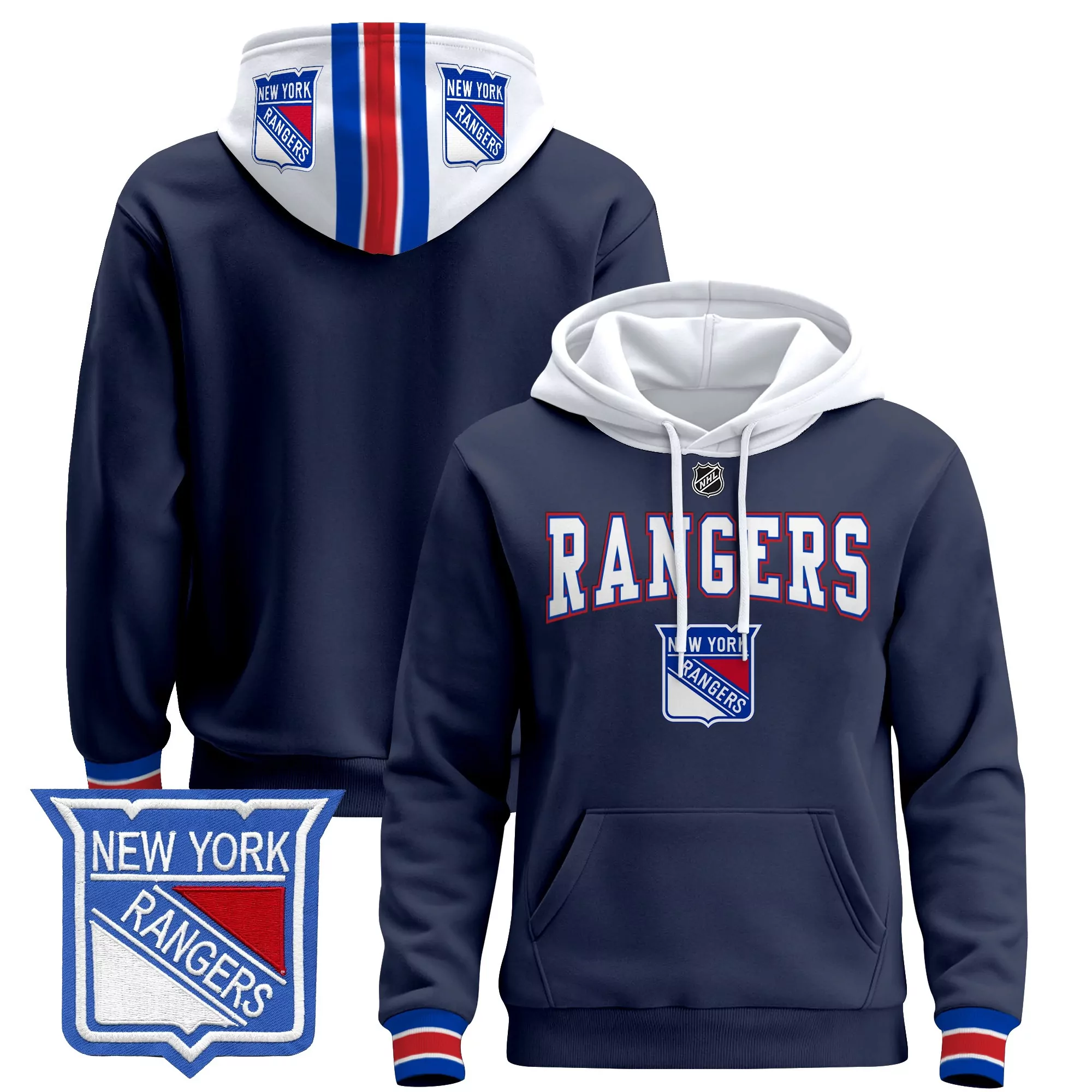 New York Rangers Leetch 2 Men'S Navy All Stitched Hoodie With Name Patch 2024