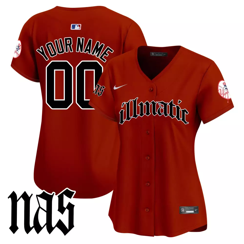 Nas Illmatic New York Yankees 2023 Custom Stitched Jersey | Red Women’s Name Patch | Unique Fan Gear | For Men, Women & You