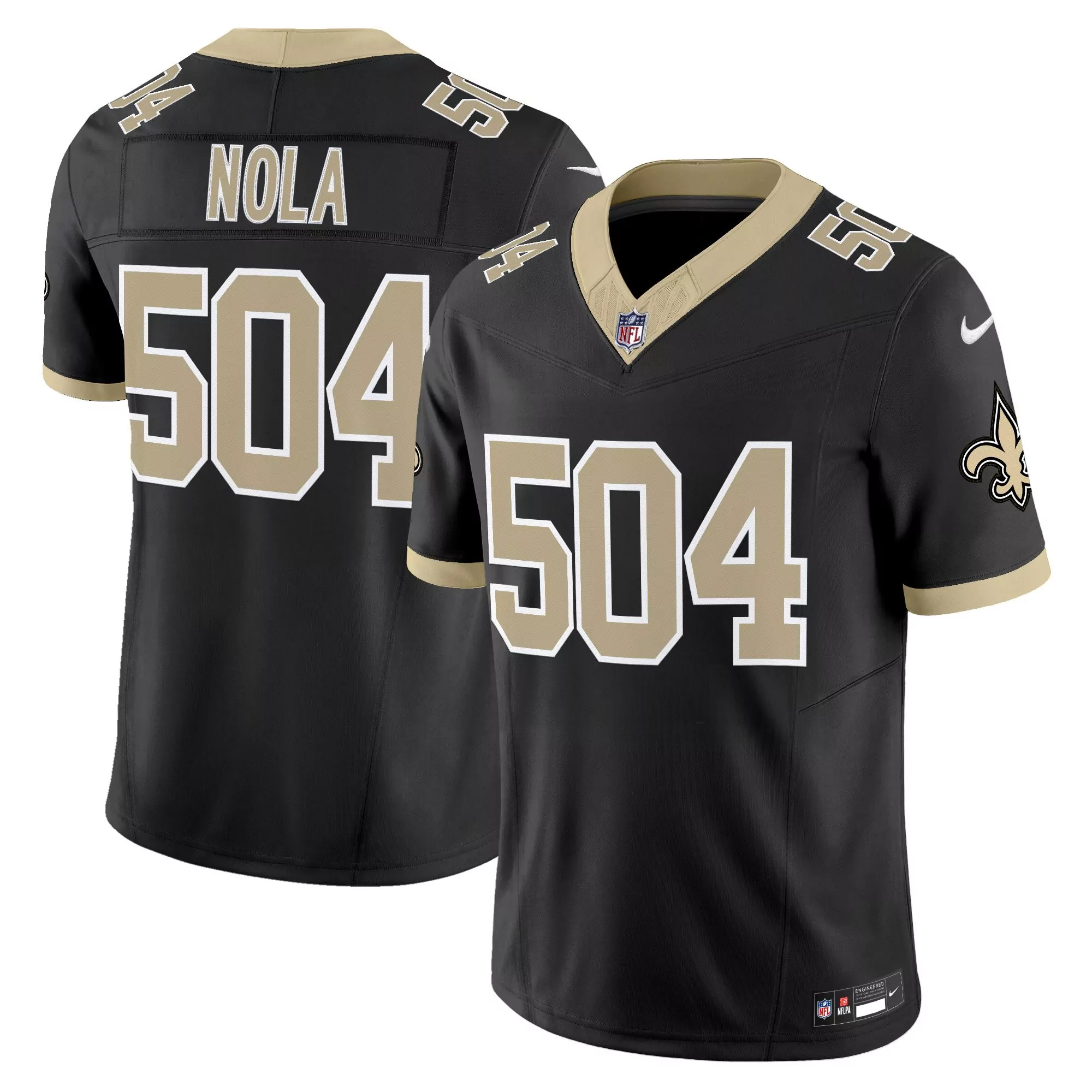 Nola 504 Men'S Stitched Vapor Jersey Black New Orleans Saints 2023 Name Patch
