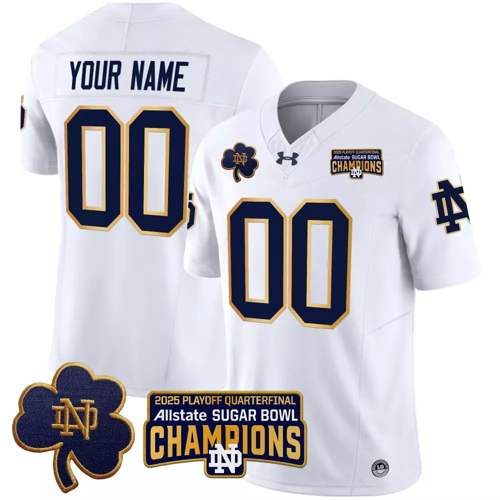 Notre Dame Fighting Irish White Stitched Jersey Your Name 00 With Allstate Sugar Bowl Patch 2025
