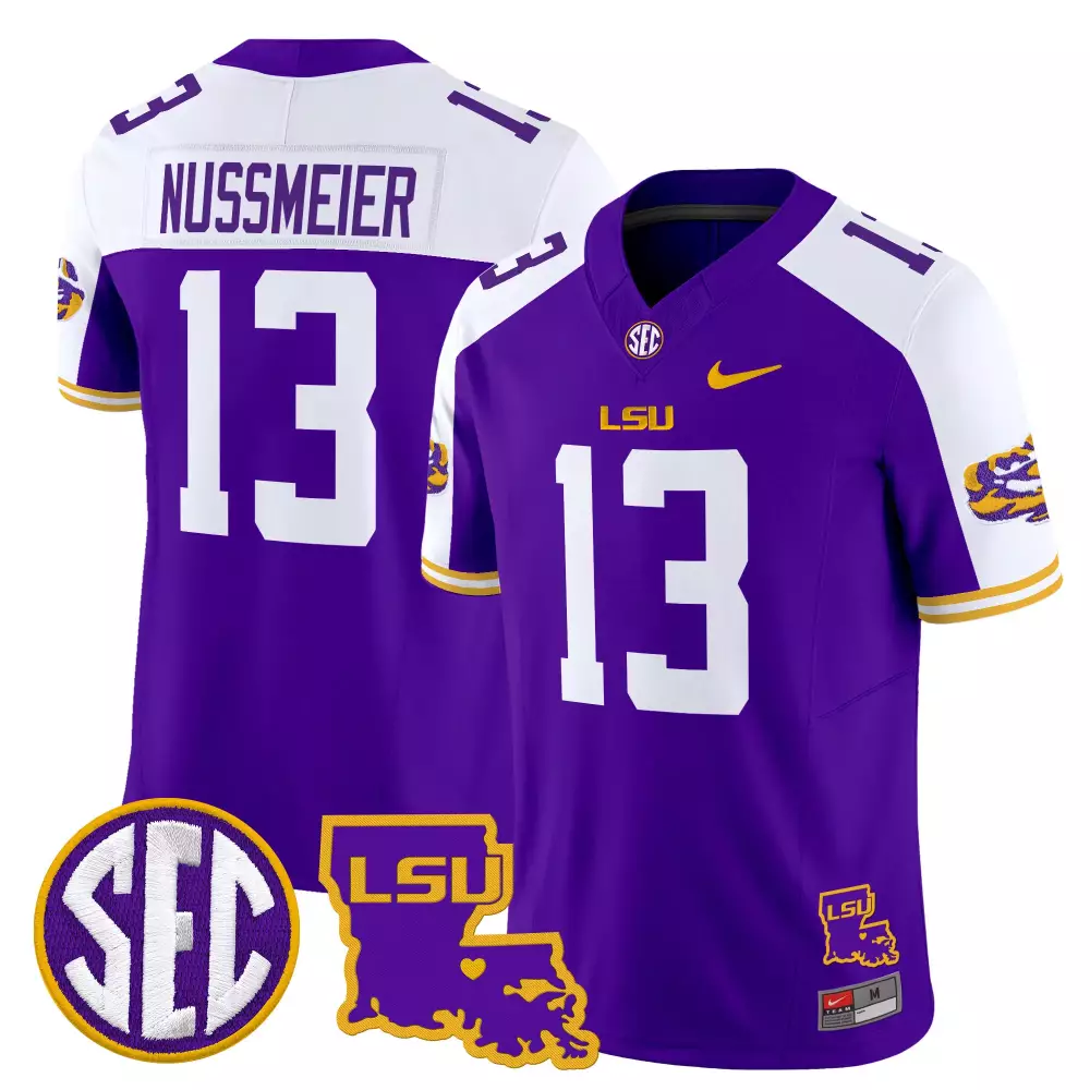 Nussmeier 13 Men's Stitched Vapor Jersey | Purple LSU 2025 Name Patch Edition | Fan Gear for Men, Women & Youth