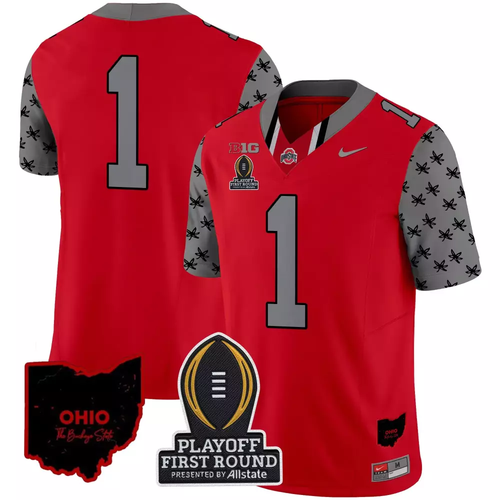 Ohio State Buckeyes 2024 Playoff First Round Red Jersey All Stitched Name Patch Mens Style 1
