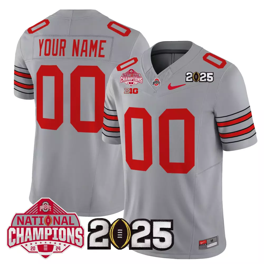 Ohio State Buckeyes Men's Gray Stitched Jersey | 2025 CFP Final Name Patch | For Men, Women & Youth