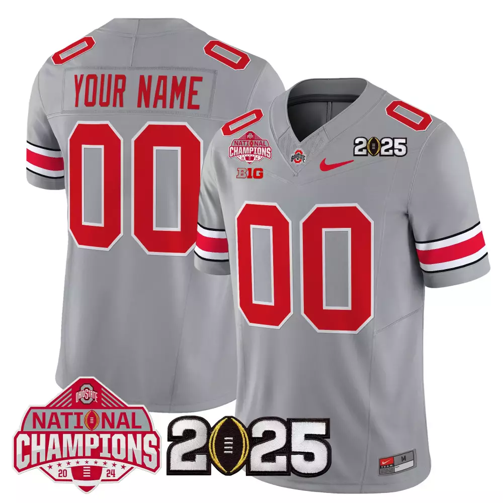 Ohio State Buckeyes Men's Gray Stitched Jersey | 2025 CFP Final Name Patch | For Men, Women & Youth