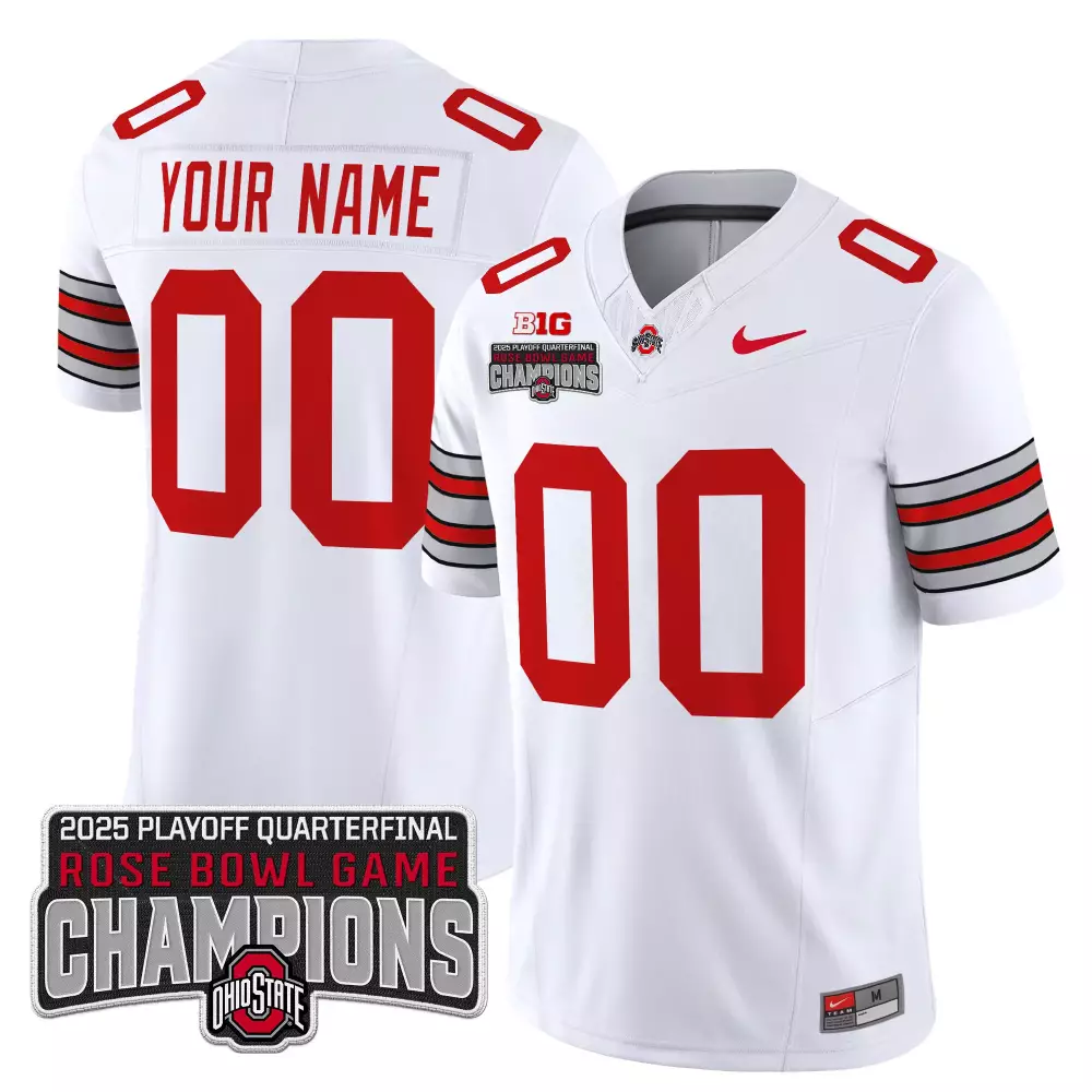 Ohio State Buckeyes 2025 Rose Bowl Champions Jersey | White Stitched with Your Name 00 | Men's Style Fan Gear | For Men, Women & Youth