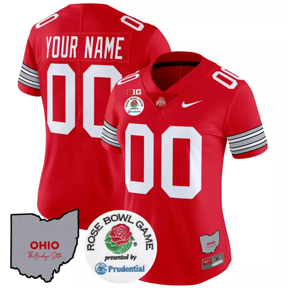 Ohio State Buckeyes Women's Red All Stitched Custom Jersey 2023 | Name Patch for Rose Bowl | Game Day Outfit | For Men, Women & Youth