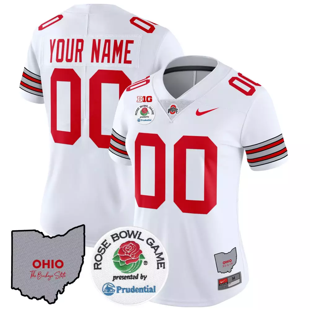 Ohio State Buckeyes Women'S White Rose Bowl Game All Stitched Custom Jersey Name Patch 2023