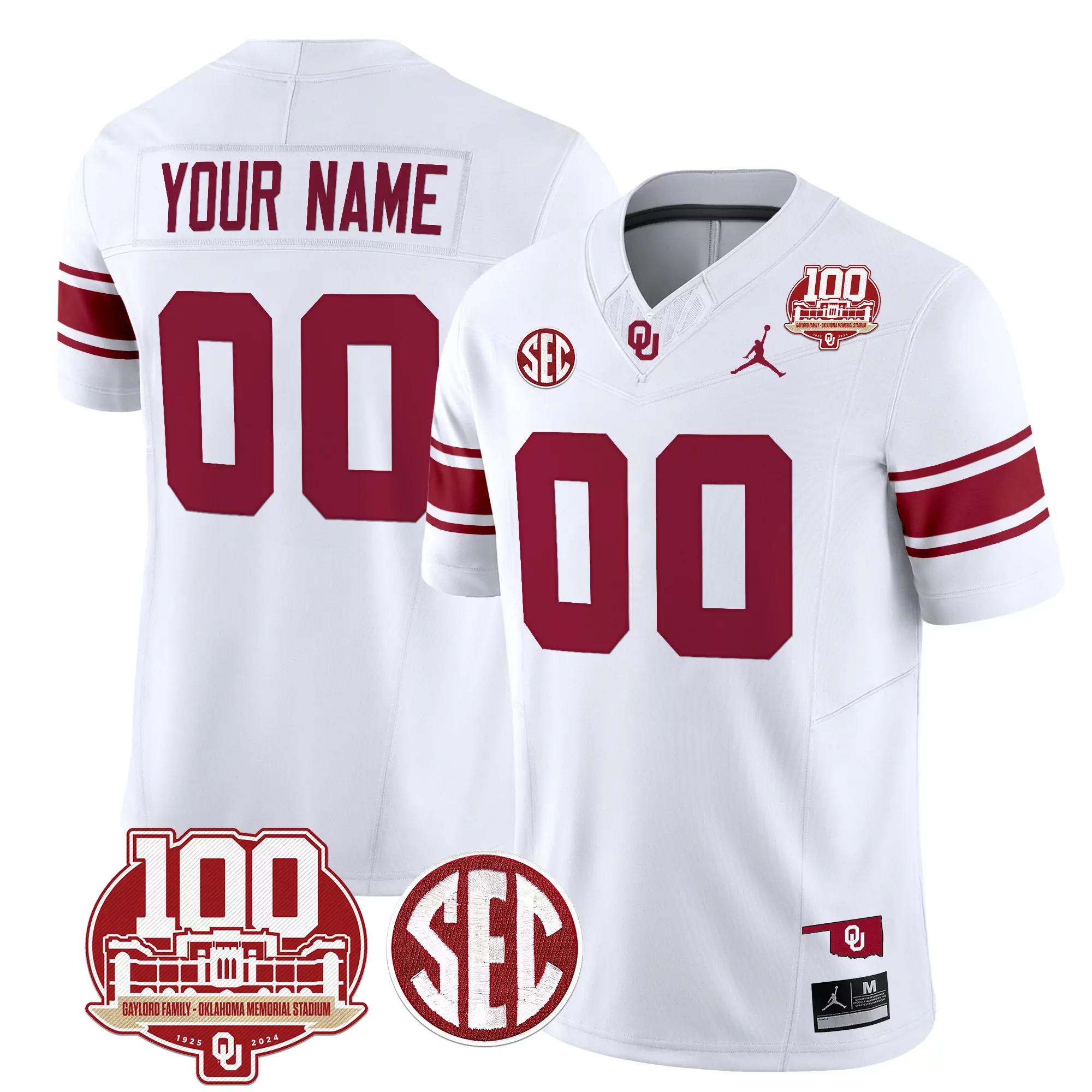 Oklahoma Sooners 100Th Anniversary Men'S Custom All Stitched Jersey White Red