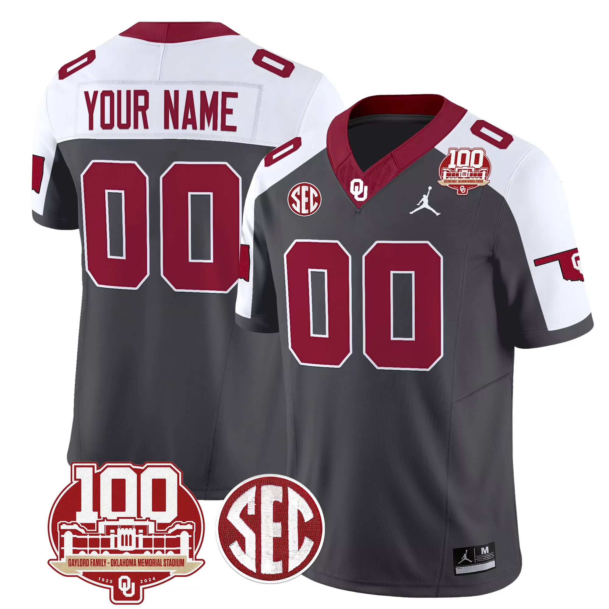oklahoma sooners gray all stitched jersey name patch men s 2023 custom 00