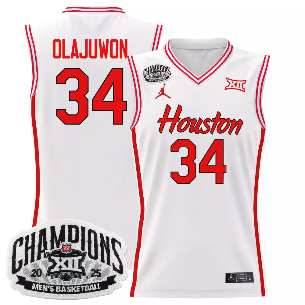 Milos Uzan 7 Houston Cougars 2025 White Basketball Jersey | All Stitched Champions Patch | For Men, Women & Youth