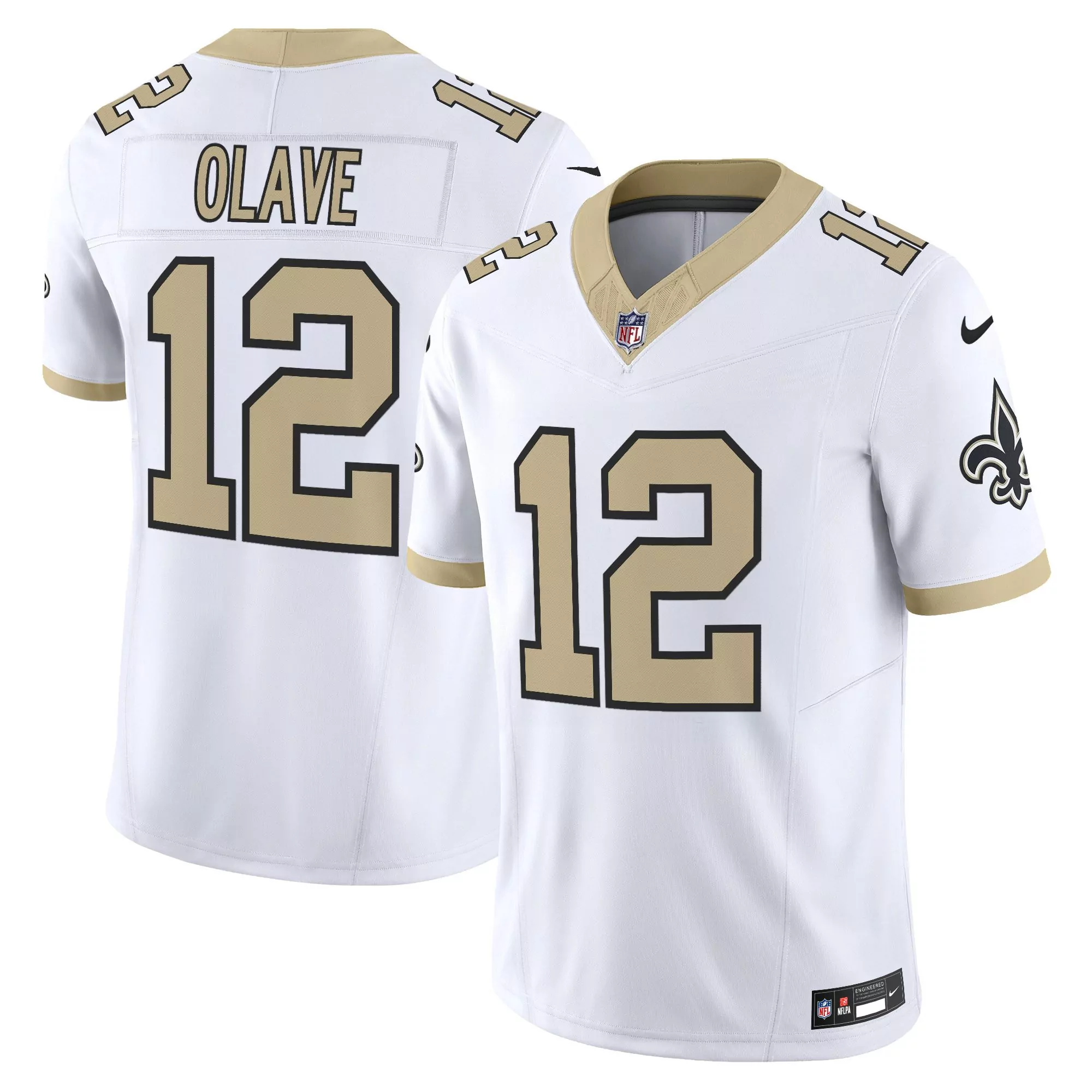Olave 12 Men'S Stitched Vapor Jersey White New Orleans Saints 2023 Name Patch Style