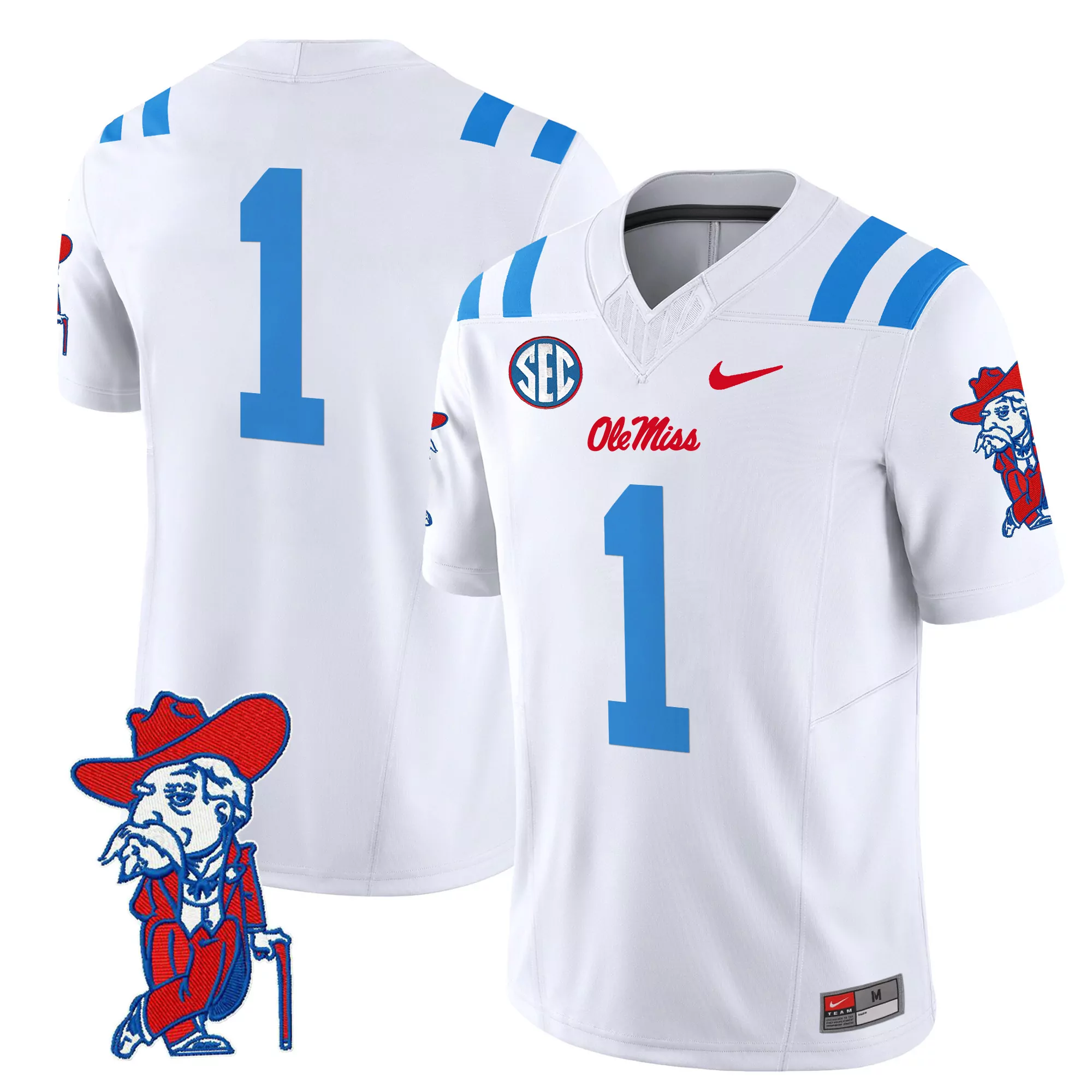 ole miss rebels nike replica full button baseball jersey powder blue