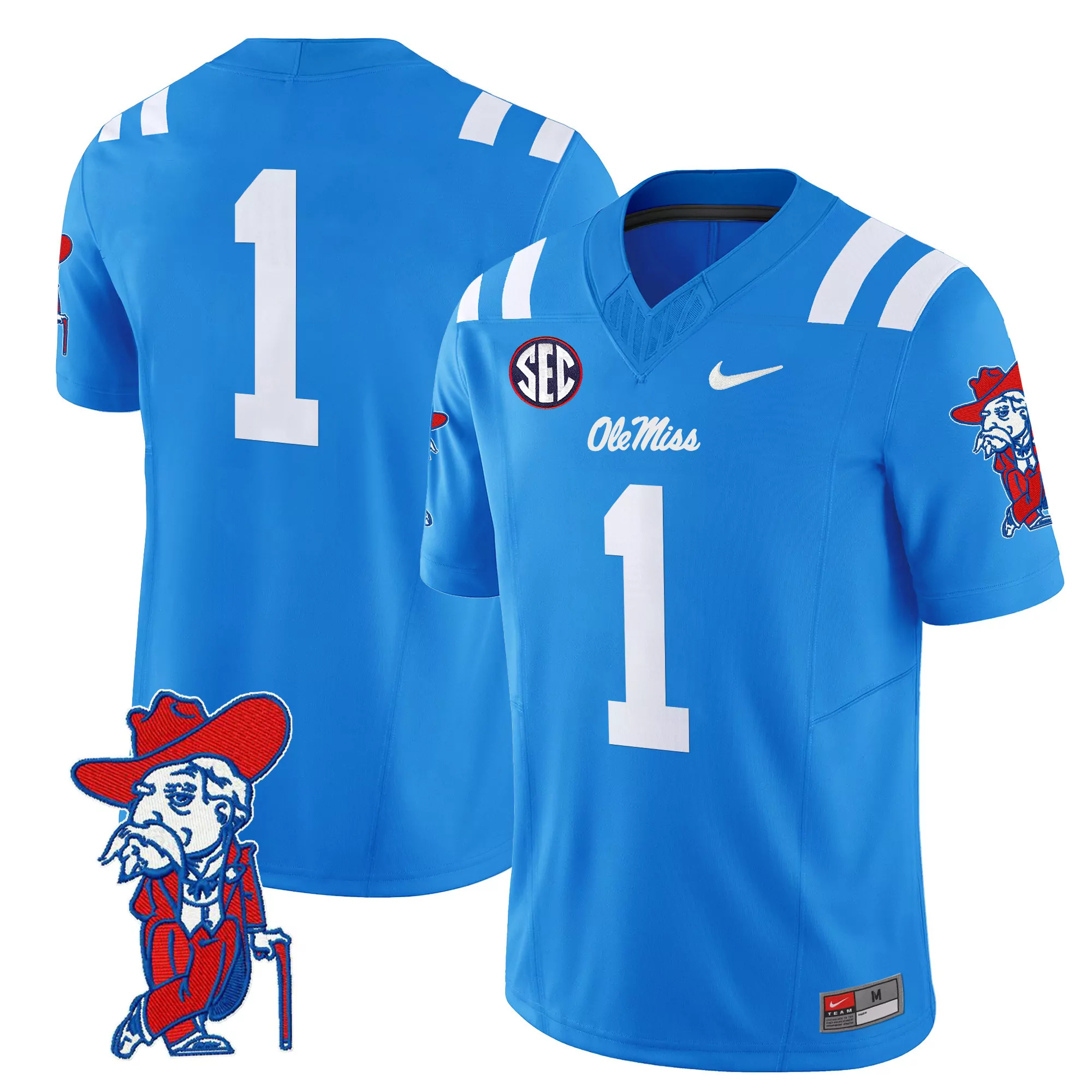 ole miss rebels nike replica full button baseball jersey powder blue