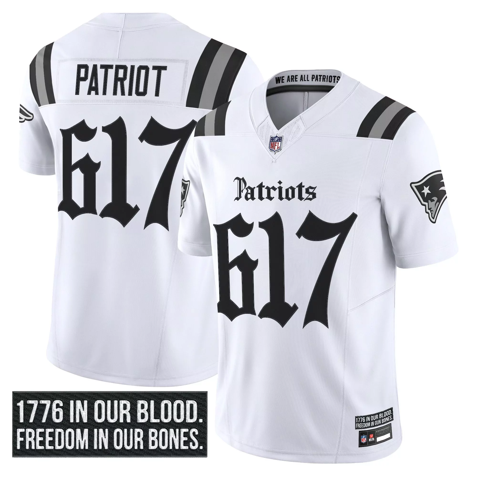 Patriot 617 Men'S Stitched Jersey New England Patriots White 2023 Freedom Patch Edition
