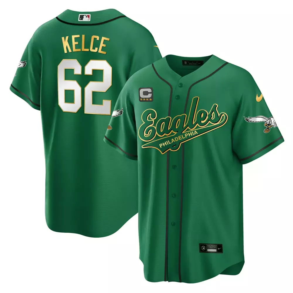 Kelce 62 Philadelphia Eagles Kelly Green Stitched Jersey | 2023 Men's Style with Name Patch | Fan Gear for Game Day | For Men, Women & Youth