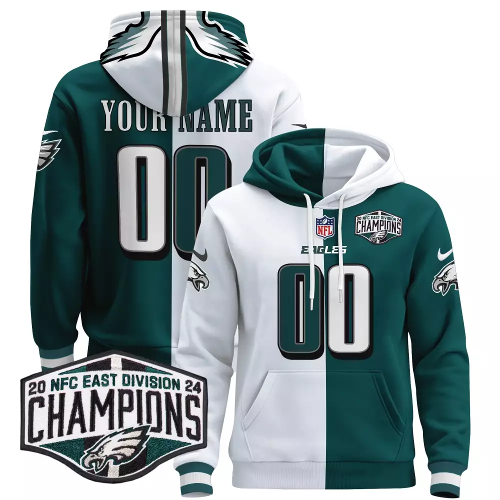 Philadelphia Eagles Midnight Green Custom Pullover Hoodie 2024 Nfc East Division Champions Men All Stitched