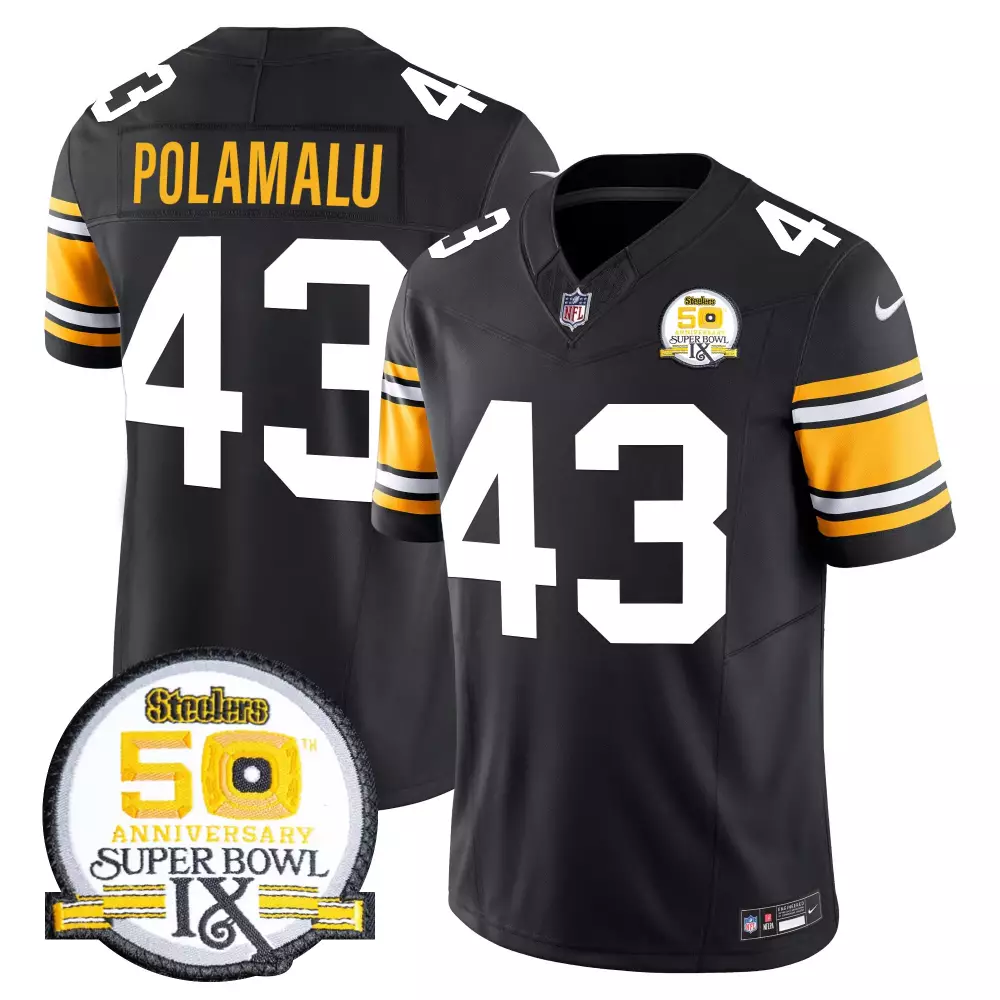 Polamalu 43 Pittsburgh Steelers Black Stitched Jersey Super Bowl 50th Anniversary 2022 | For Men, Women & Youth