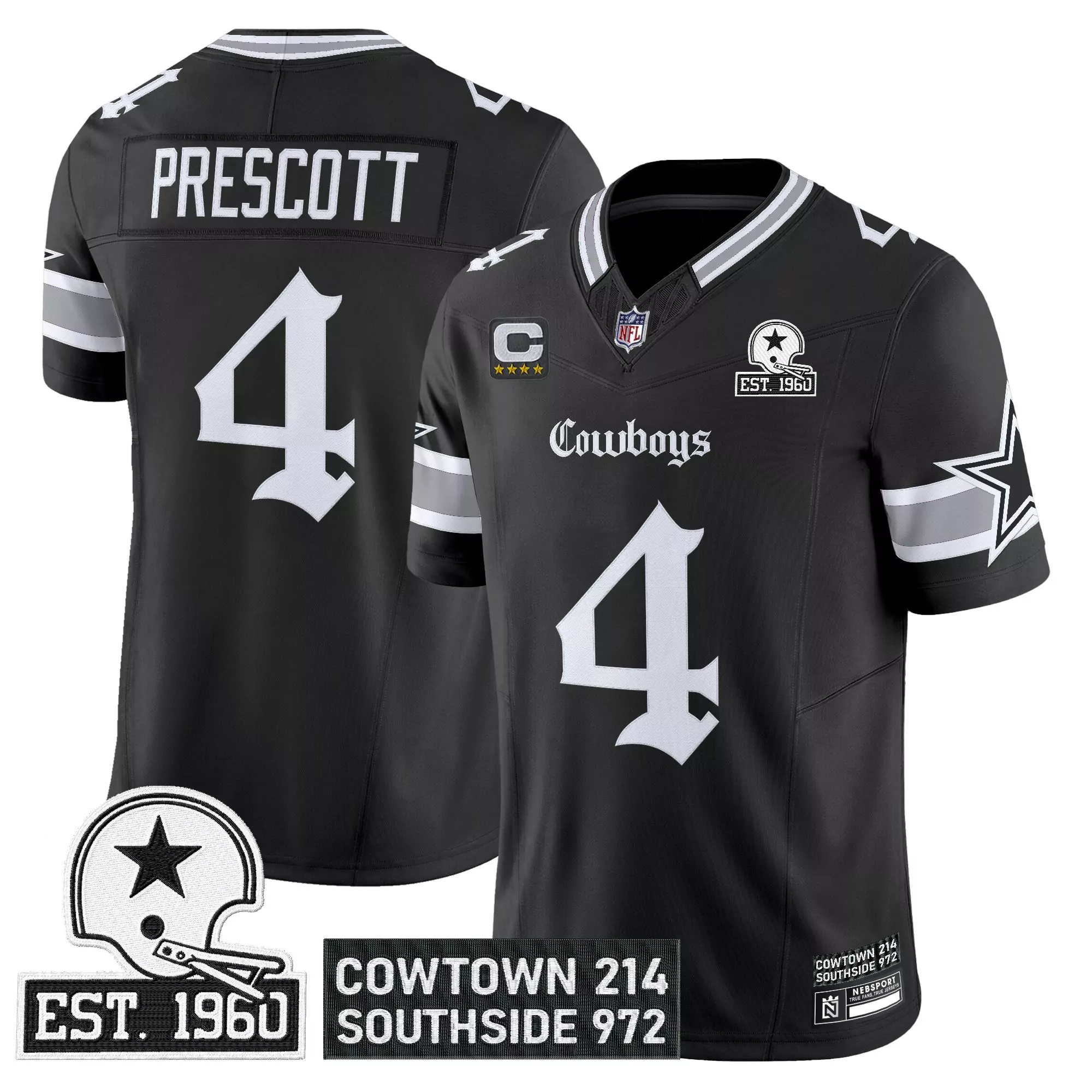 Prescott 4 Men'S Stitched Jersey Black Dallas Cowboys Name Patch 2023