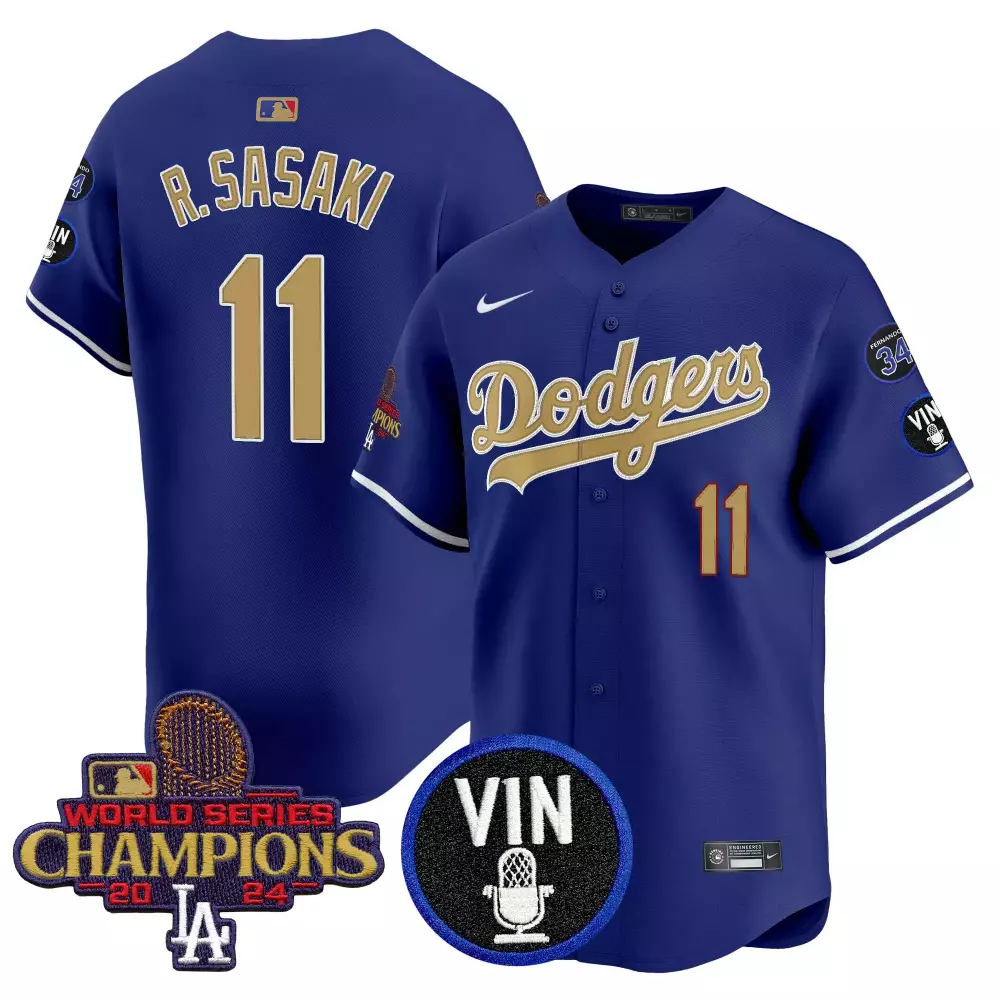 R Sasaki 11 Dodgers Blue Stitched Jersey Men'S 2024 World Series Champions Name Patch