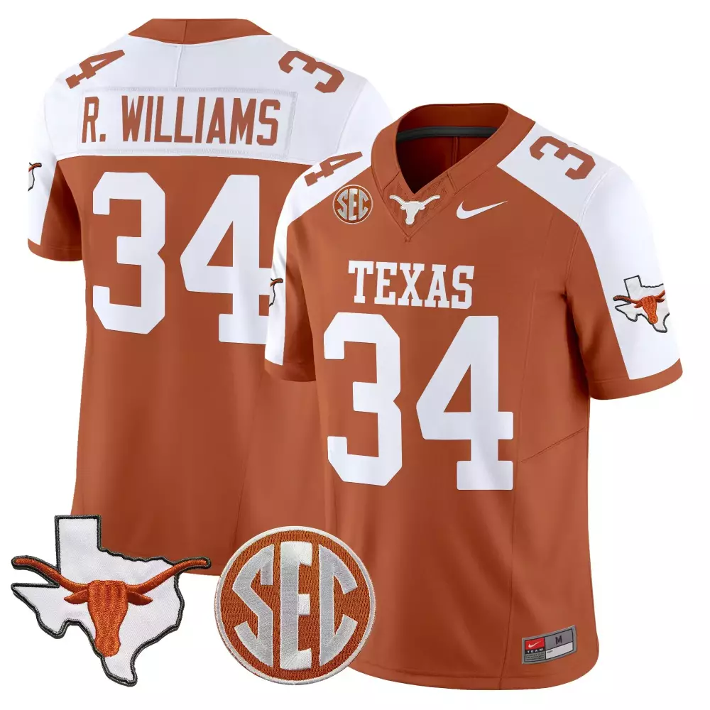 r williams 34 men s vapor jersey texas longhorns black with sec patch 2025