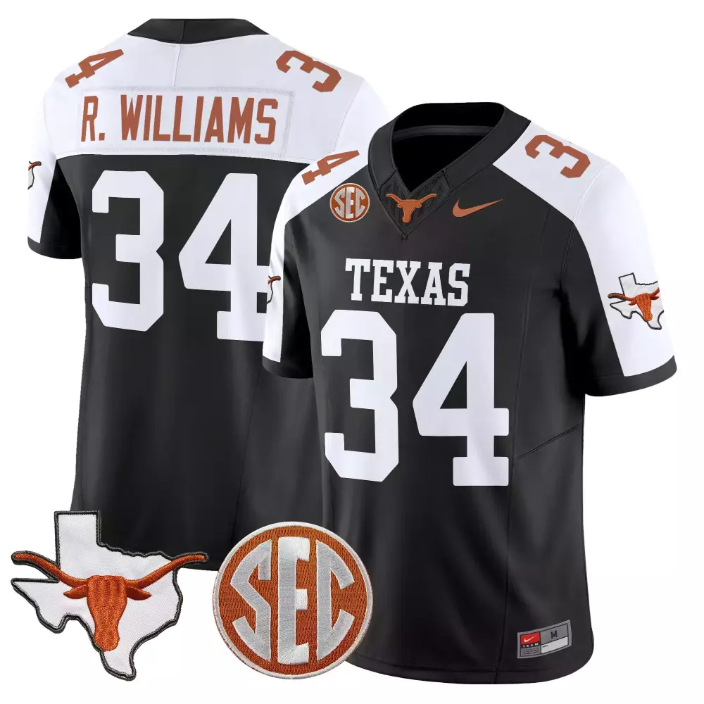 r williams 34 men s vapor jersey texas longhorns black with sec patch 2025