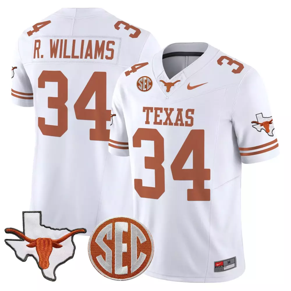 r williams 34 men s vapor jersey texas longhorns black with sec patch 2025