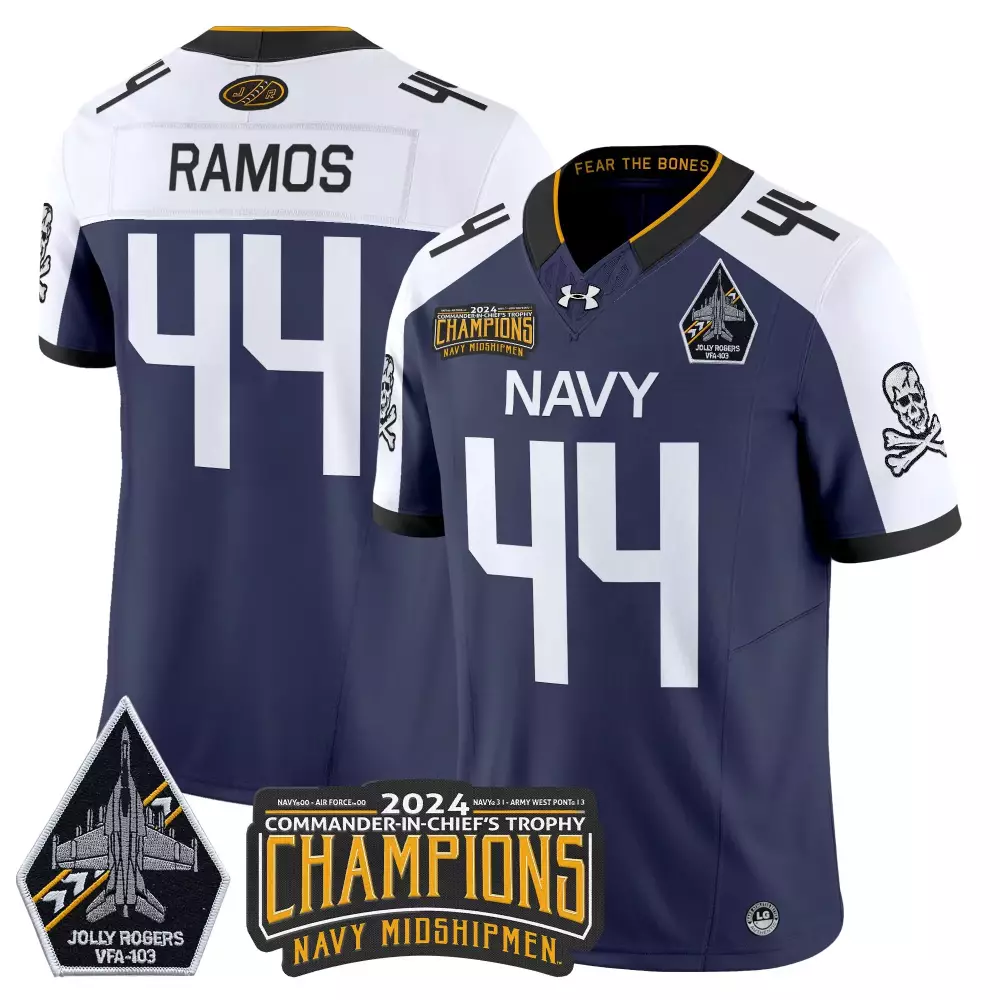 ramos 44 men s vapor jersey 2024 navy midshipmen champions gold stitched patch