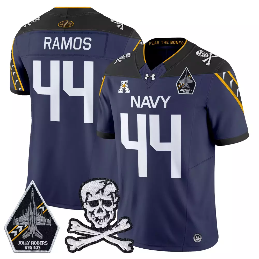 ramos 44 men s vapor jersey 2024 navy midshipmen champions gold stitched patch