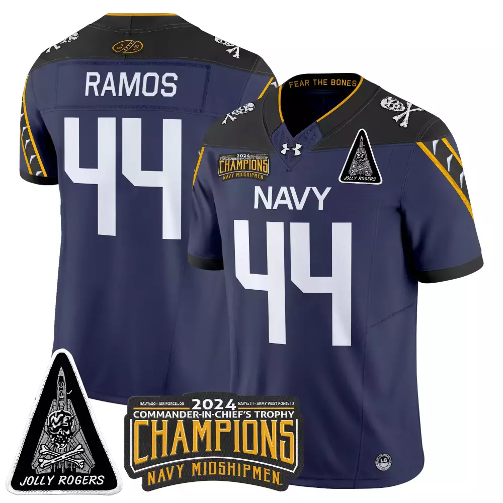 Ramos 44 Men'S Navy Midshipmen All Stitched Jersey With Name Patch 2024 Jolly Rogers