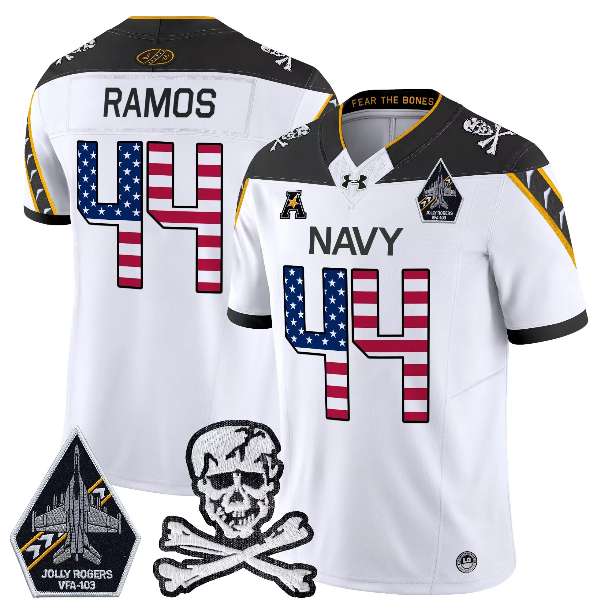 Ramos 44 Men'S Stitched Jersey White Jolly Rogers 2023 With Name Patch