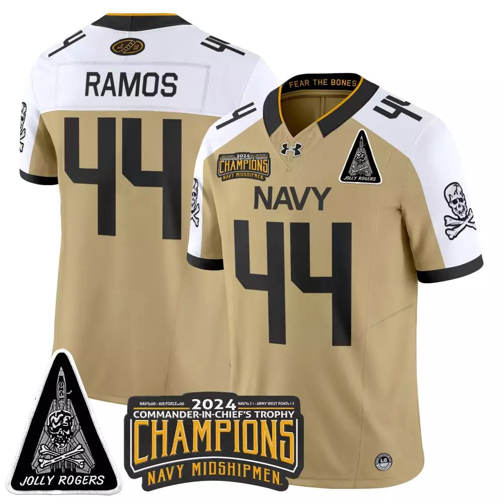 Ramos 44 Men'S Stitched Vapor Jersey 2024 Navy Midshipmen Champions Gold With Name Patch