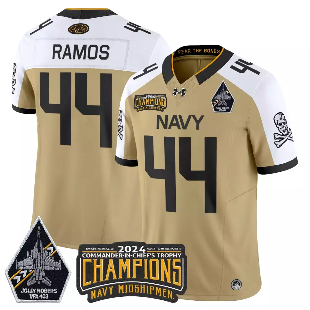 Ramos 44 Men'S Stitched Vapor Jersey 2024 Navy Midshipmen Champions Gold With Name Patch