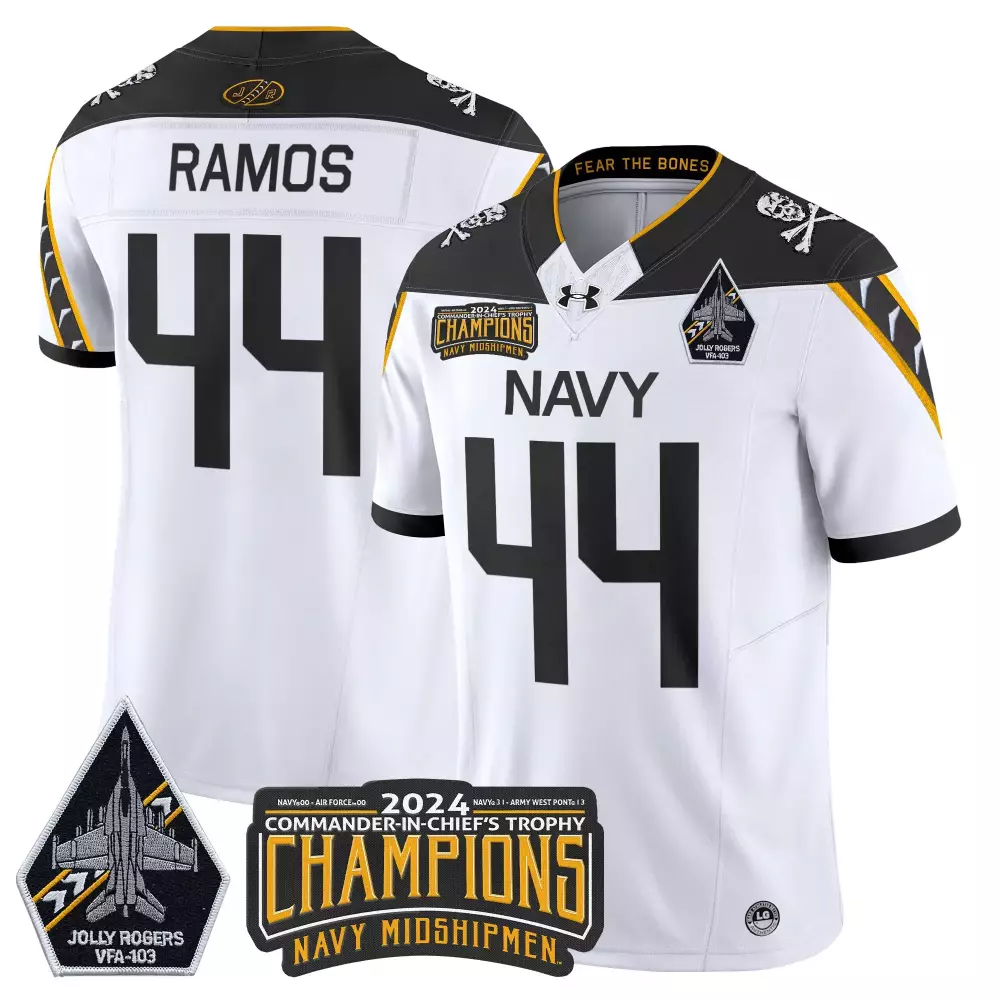 Ramos 44 Men'S Stitched Vapor Jersey 2024 Navy Midshipmen Champions Gold With Name Patch