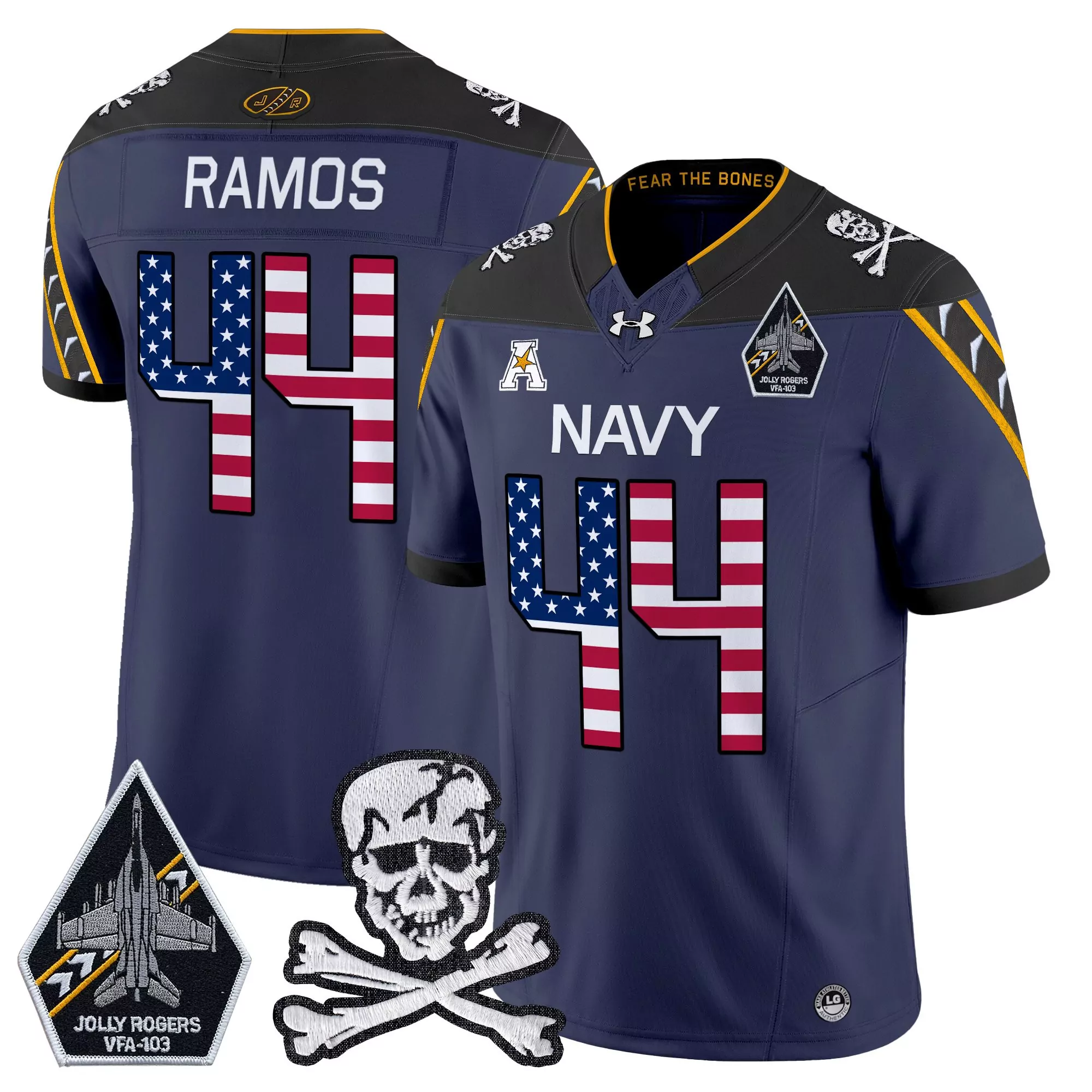 Ramos 44 Men'S Stitched Navy Jolly Rogers Jersey 2024 With Name Patch
