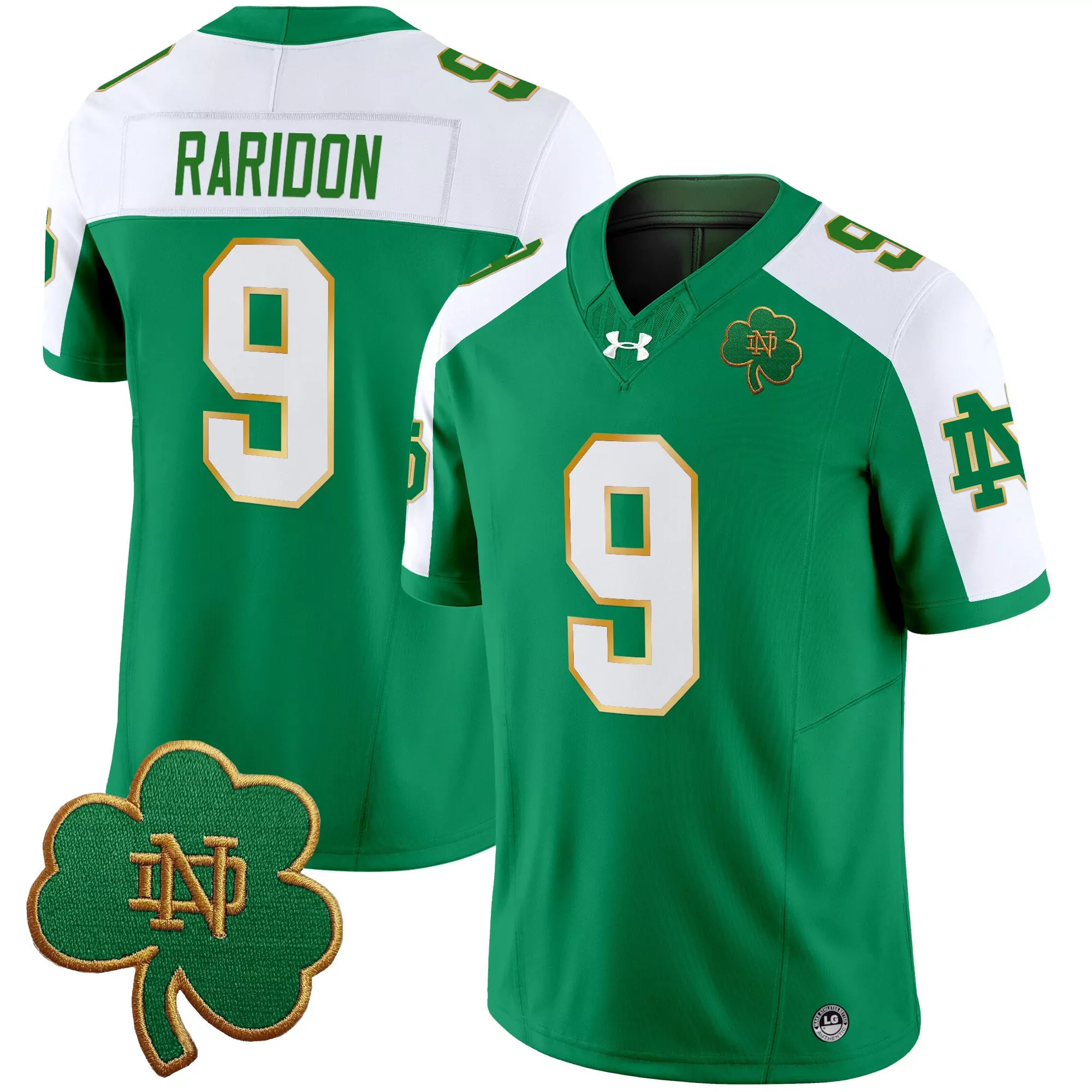 Raridon 9 Men'S Green Notre Dame Fighting Irish Stitched Jersey 2025 With Name Patch