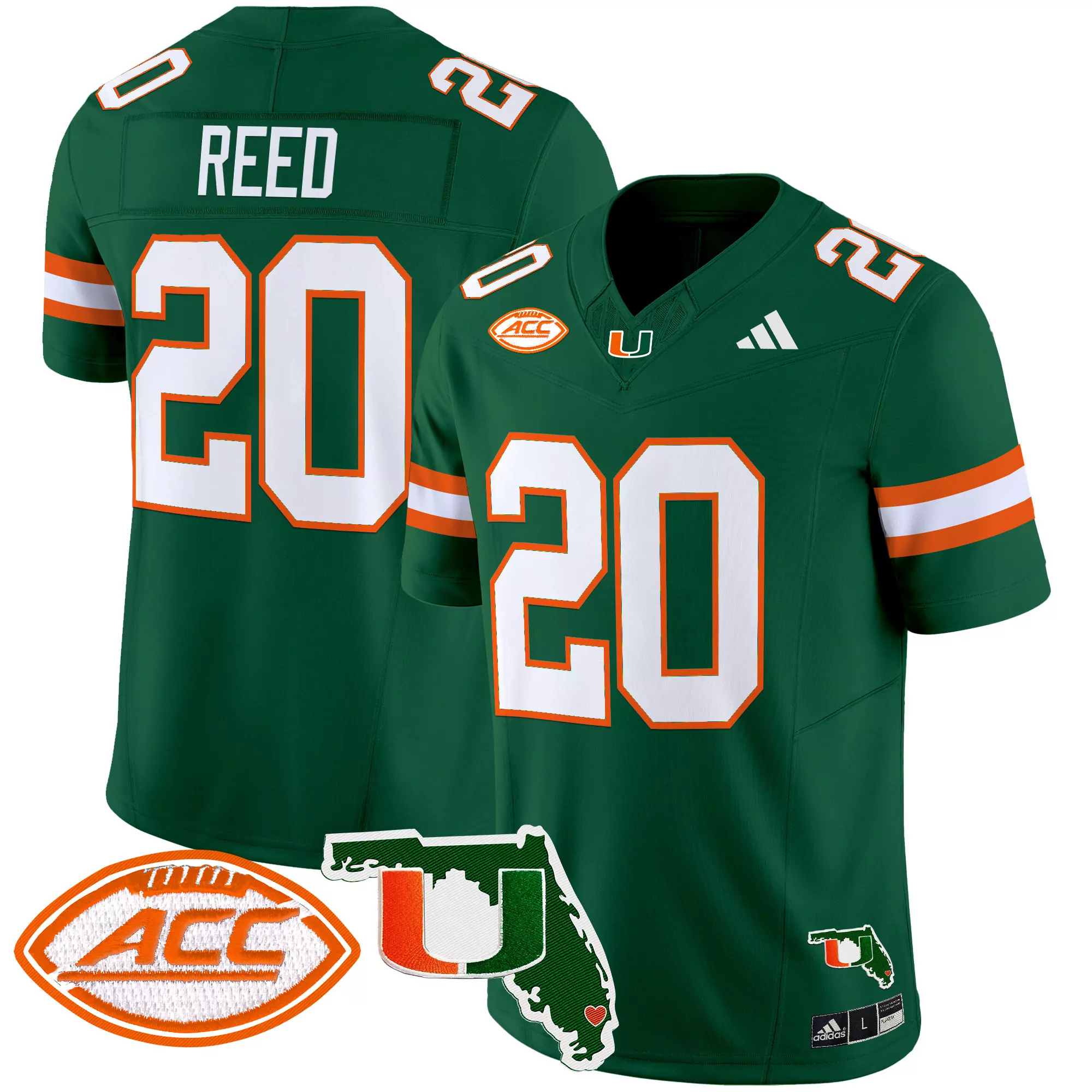 Reed 20 Men'S Miami Hurricanes Green Stitched Jersey With Acc Patch 2025
