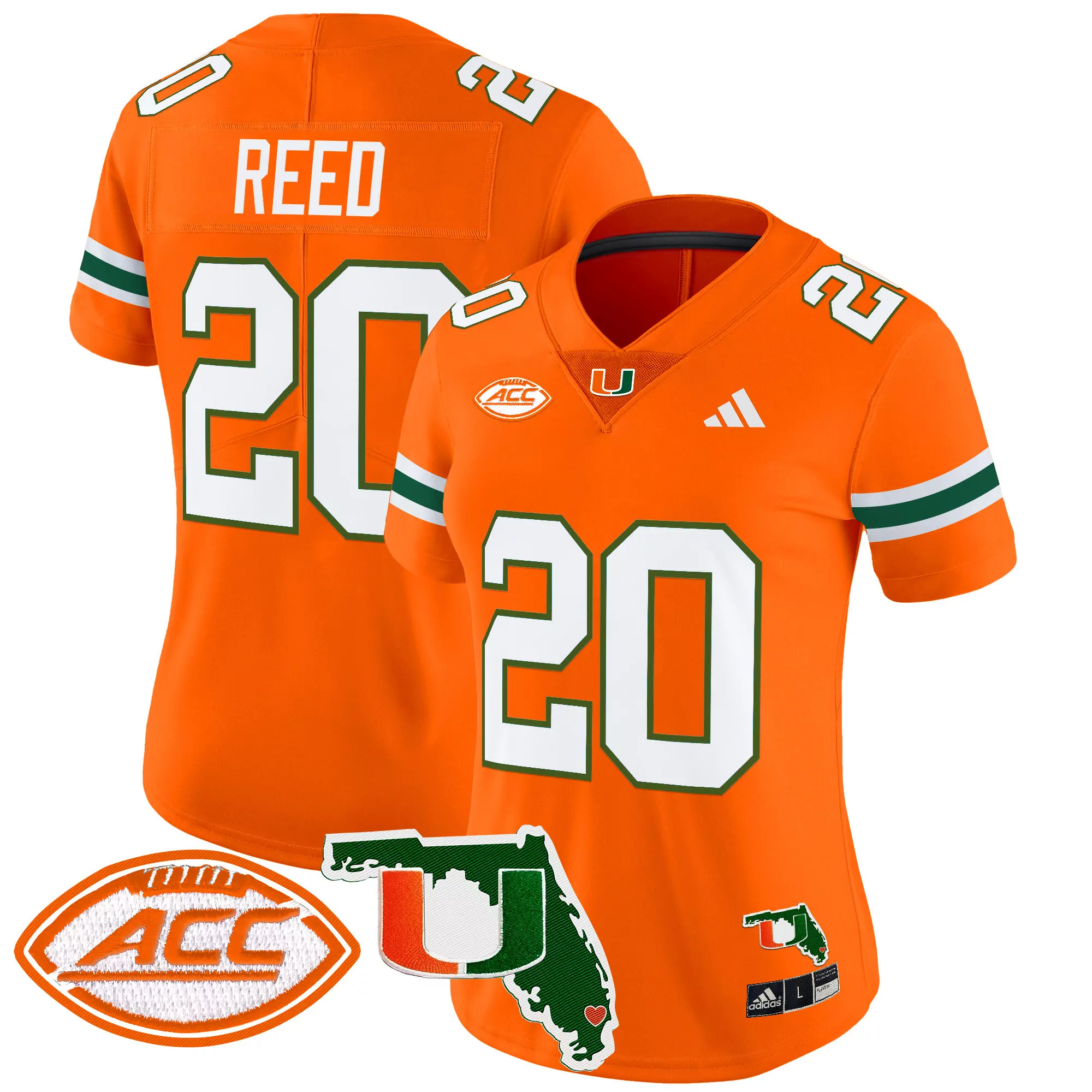 Reed 20 Women'S Miami Hurricanes Orange Stitched Jersey With Name Patch 2025