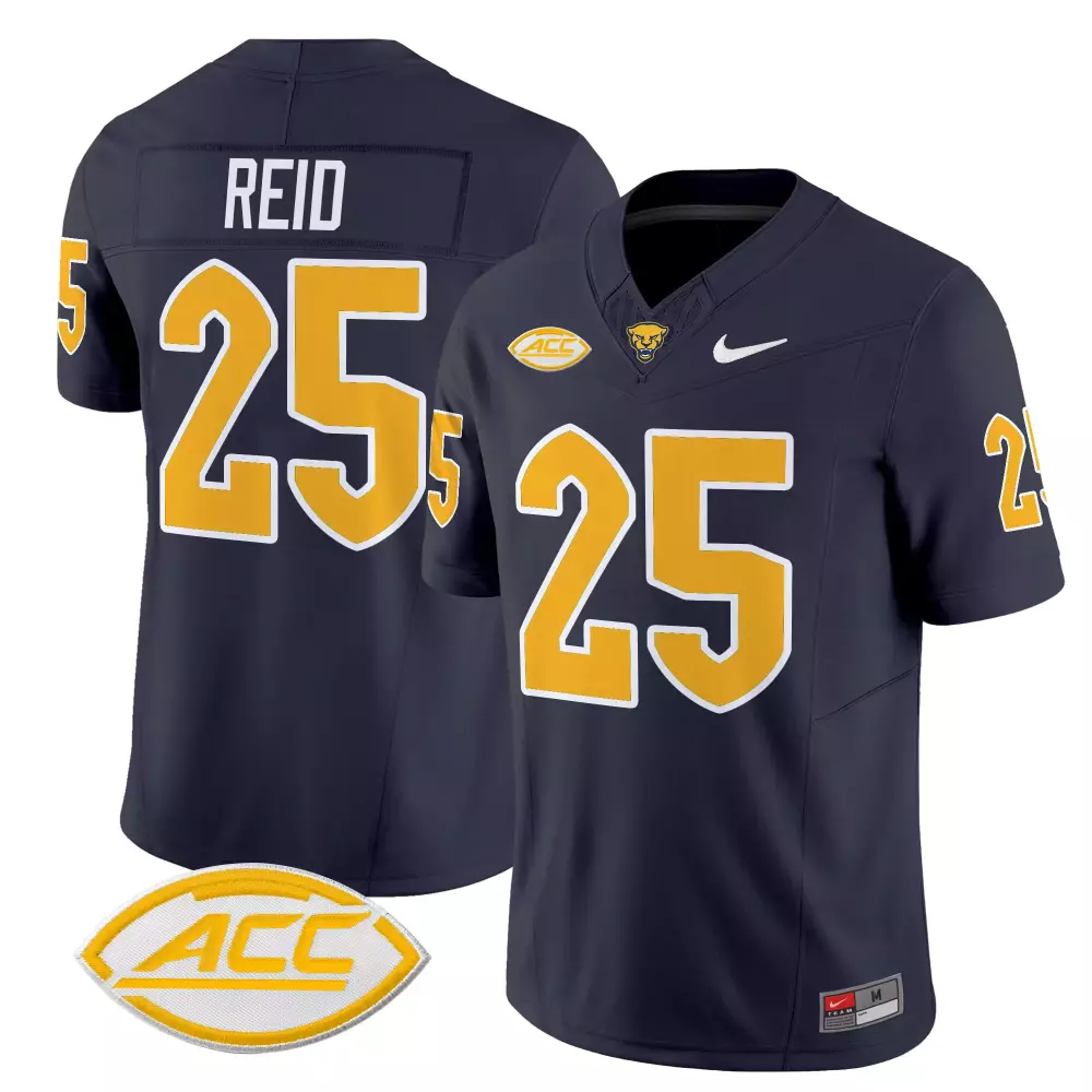 Reid 25 Men's Stitched Jersey | Pittsburgh Panthers Blue 2025 ACC Name Patch | Stylish Fan Gear | For Men, Women & Youth