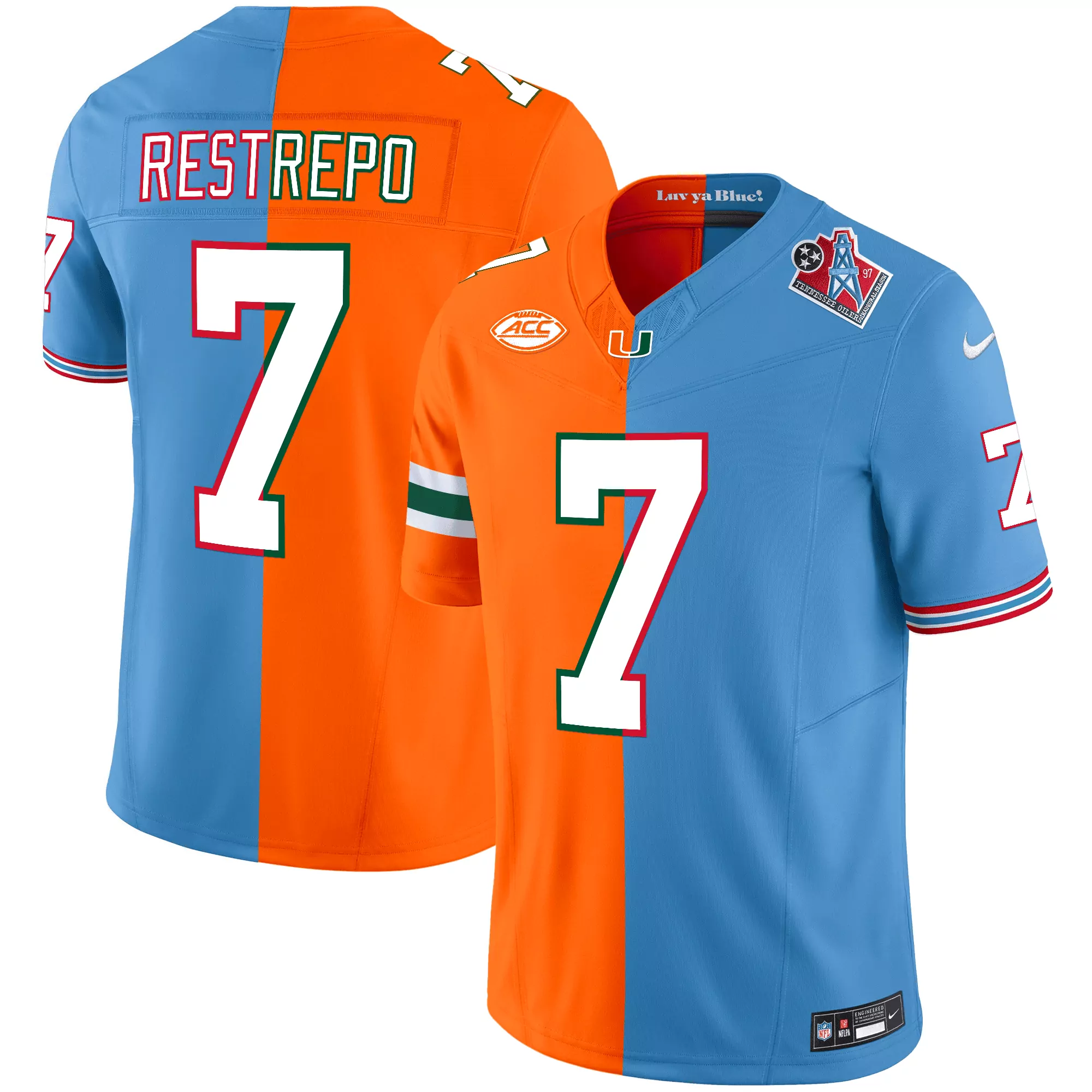 restrepo 7 men s vapor jersey miami hurricanes orange blue limited edition 2023