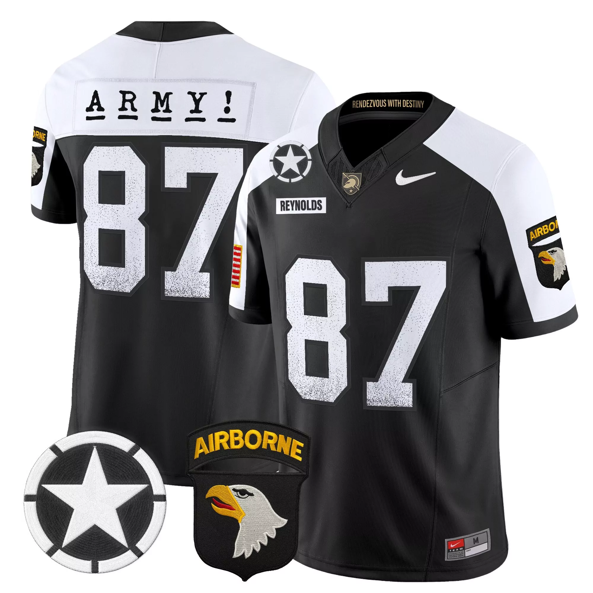 Reynolds 87 Men'S Stitched Jersey Army Black Knights Black With Airborne Patch 2025