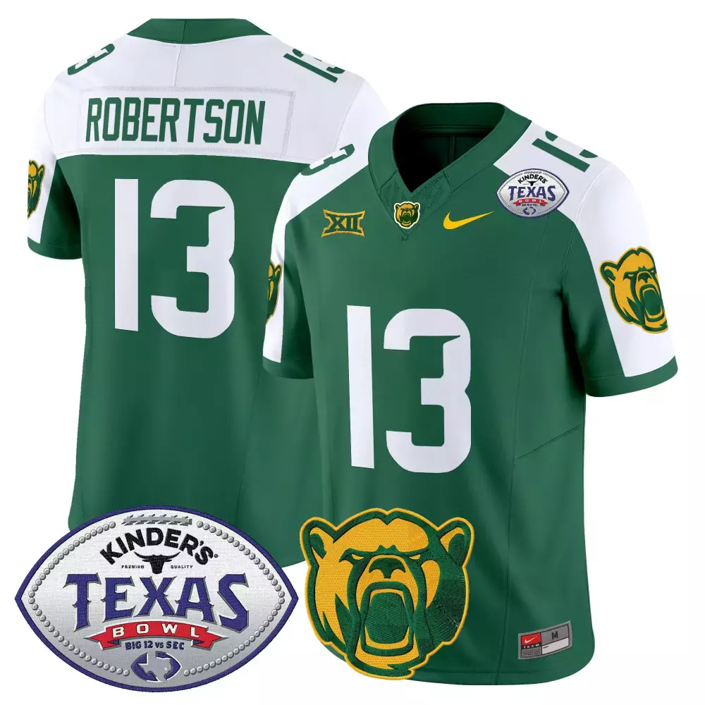 Robertson 13 Baylor Bears 2024 Men'S Stitched Jersey Green Texas Bowl Name Patch